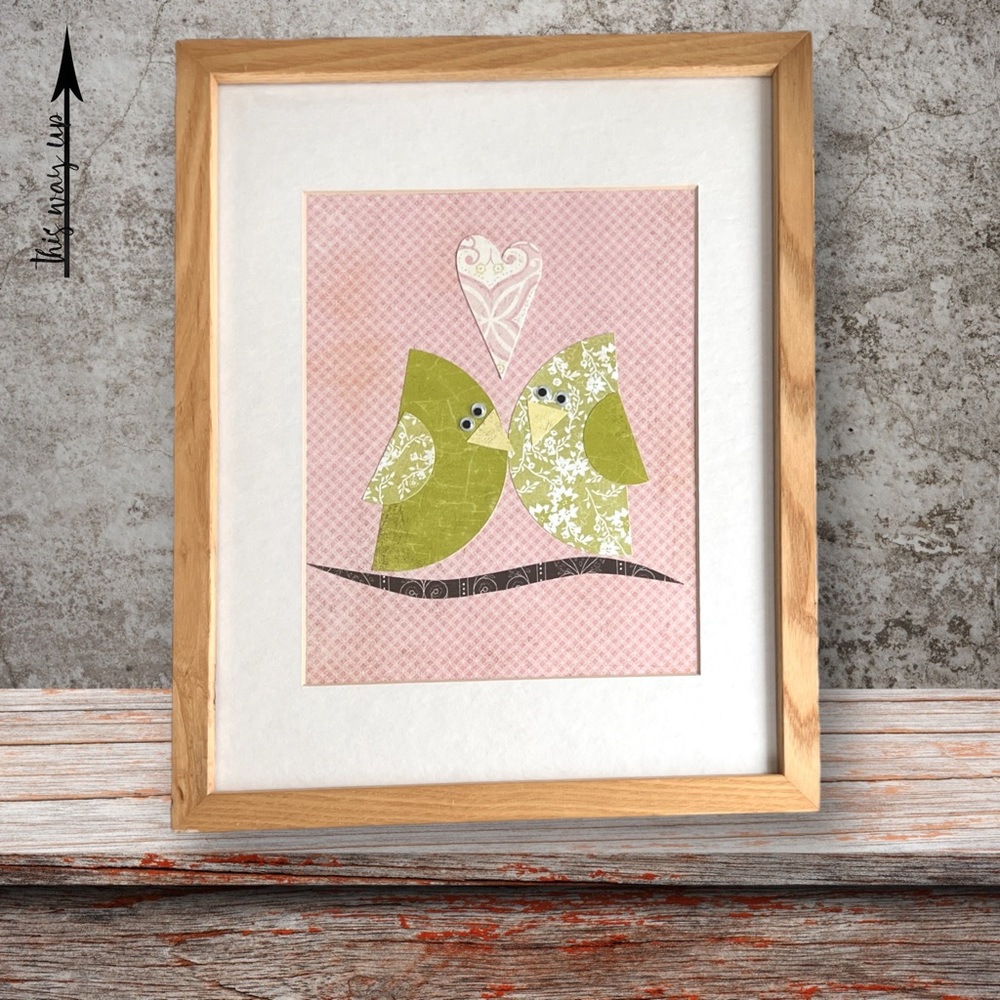HANDMADE Framed and Matted Lovebird Paper Piecing Wall Art